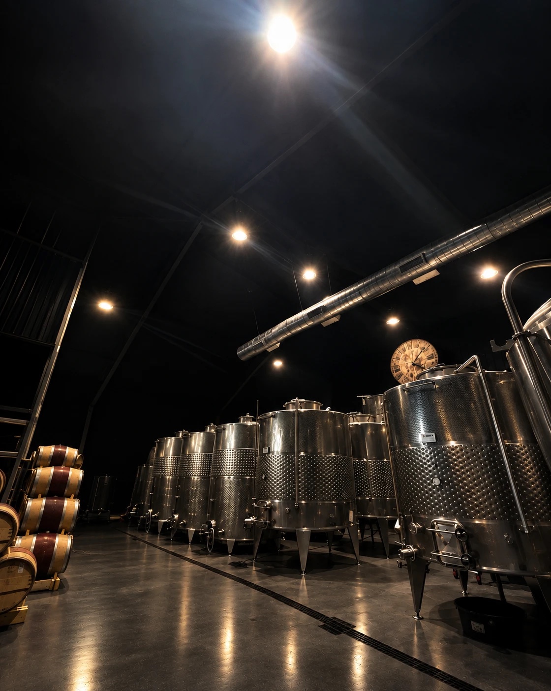 The Wine Stream cellar with stainless steel tanks and oak barrels