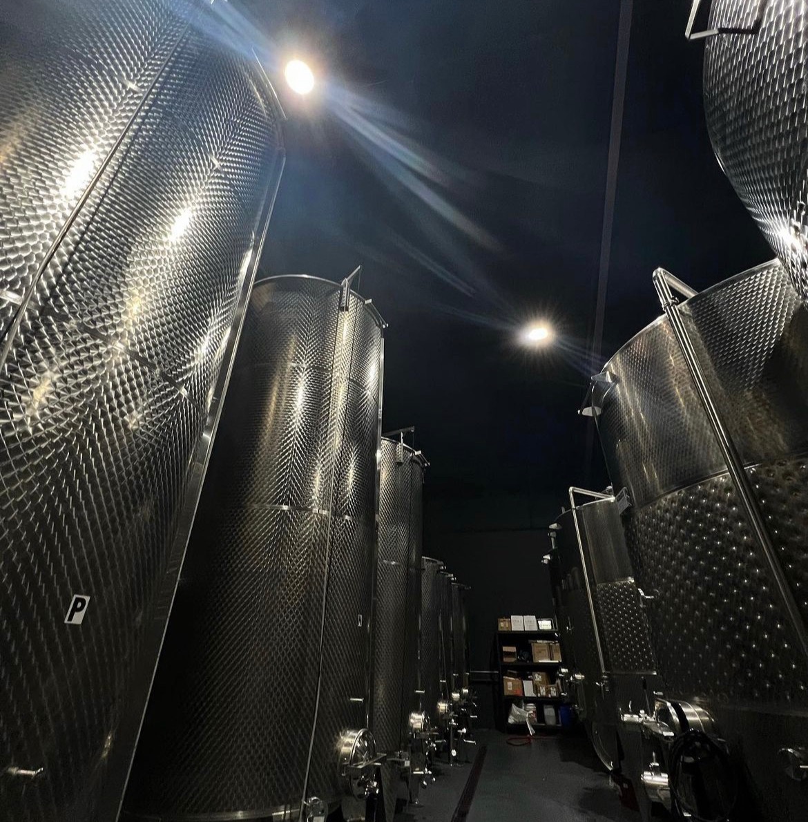 Rows of stainless steel tanks