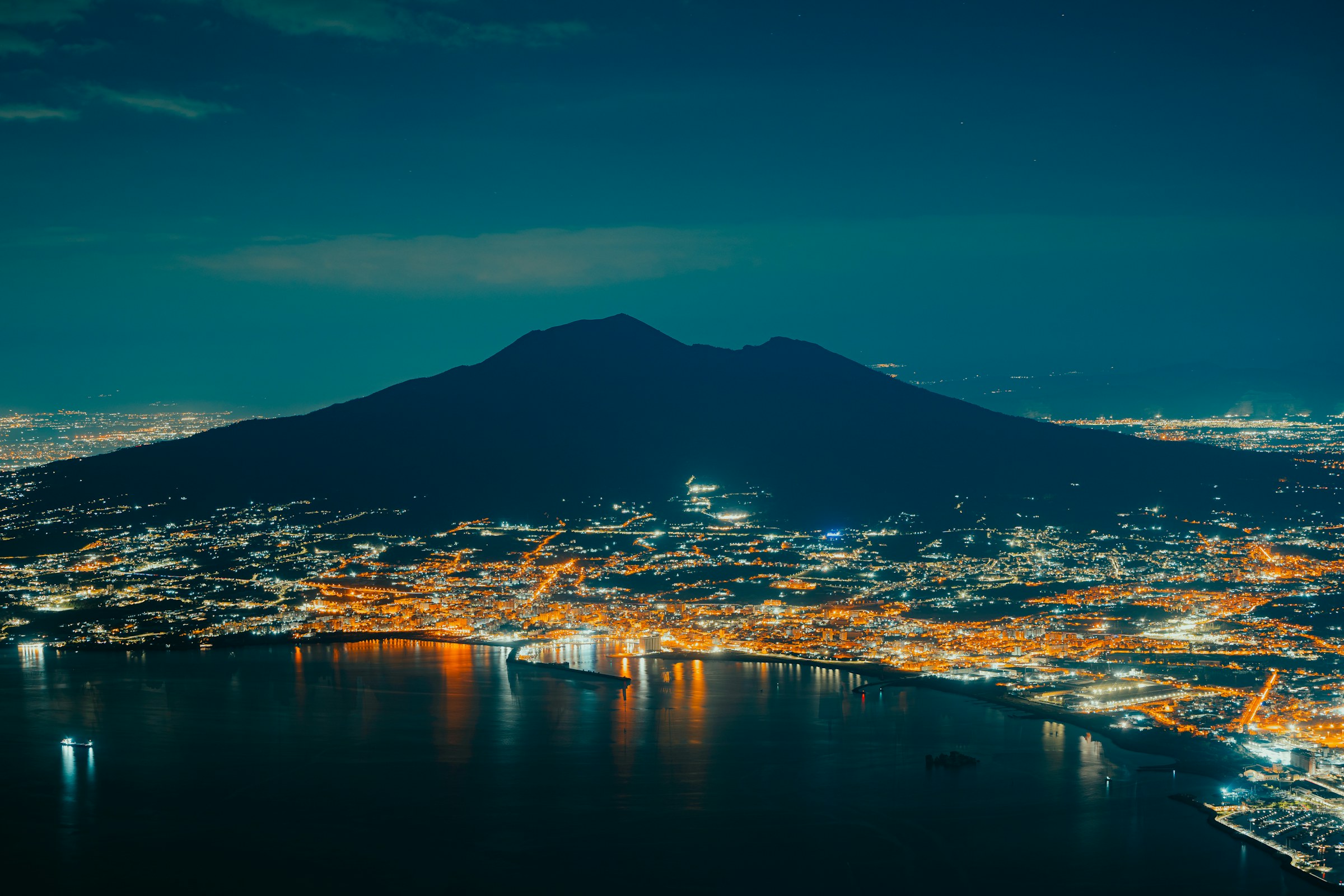The Bay of Naples and Mount Vesuvius at night